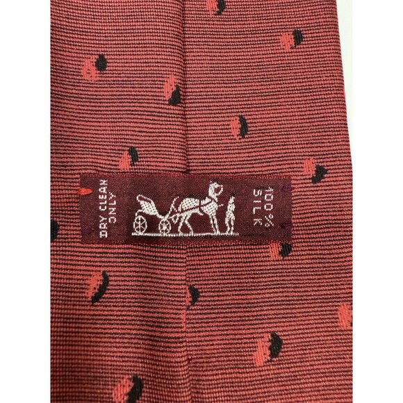 Hermes Mens Necktie 100% Silk Red Abstract Geometric Designer Tie Made In France - Picture 7 of 9